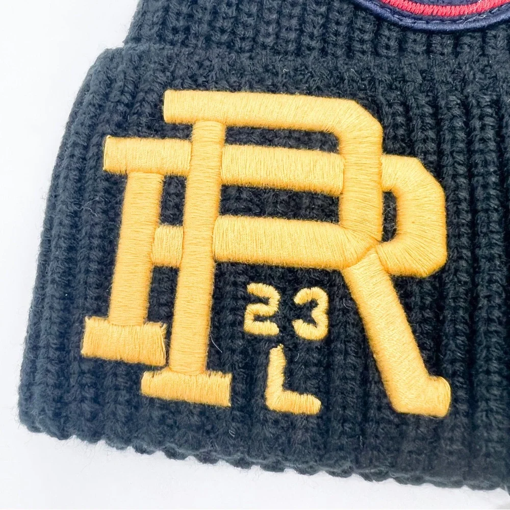 Polo Ralph Lauren BLACK Patched Courage Loyalty Knit Beanie Hat - Picture 10 of 14